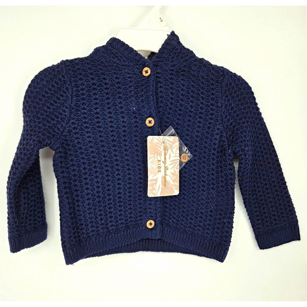 NWT Tommy Bahama Baby Bear Ear Hooded Knit Cardigan Sweater Navy Blue 3-6 M